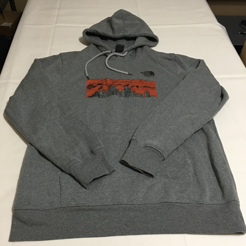 The North Face Pullover Hoodie Mens Large Gray Colorado Cityscape Graphic